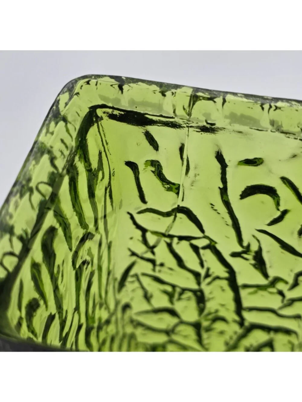 George Davidson Green Glass Vase Rectangular Shape MCM Decoration 8.75